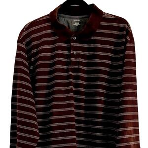 St. John’s Bay Brown Striped Cotton Sueded Jersey Polo Shirt Size 2XL